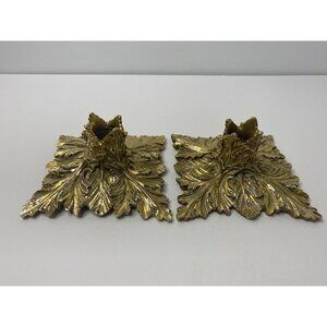 MMA Metropolitan Museum of Arts Gold Tone Metal Candle Stick Holders Pair‎